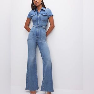 GOOD AMERICAN FIT FOR SUCCESS PALAZZO JUMPSUIT DENIM SIZE XS
